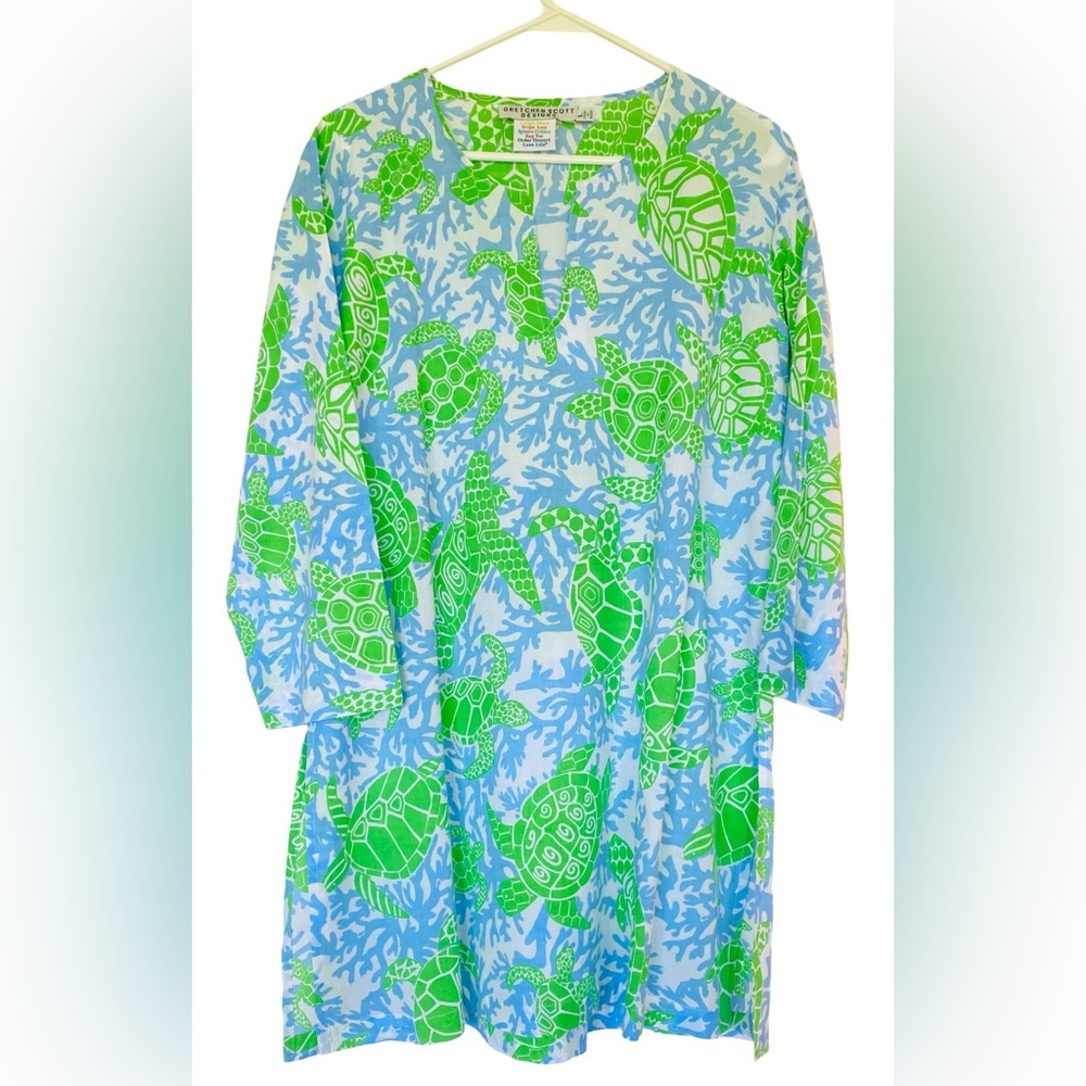 Gretchen Scott Cover Up Tunic Blue/Green Turtles Large